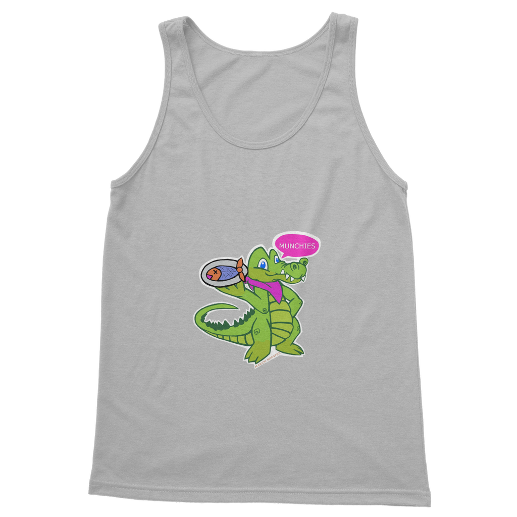 Munchies the Crocodile Classic Adult Vest Top in various colors, showcasing its stylish design and comfortable fit.