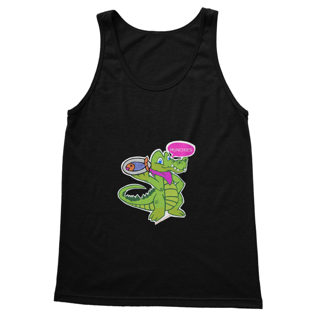 Munchies the Crocodile Classic Adult Vest Top in various colors, showcasing its stylish design and comfortable fit.