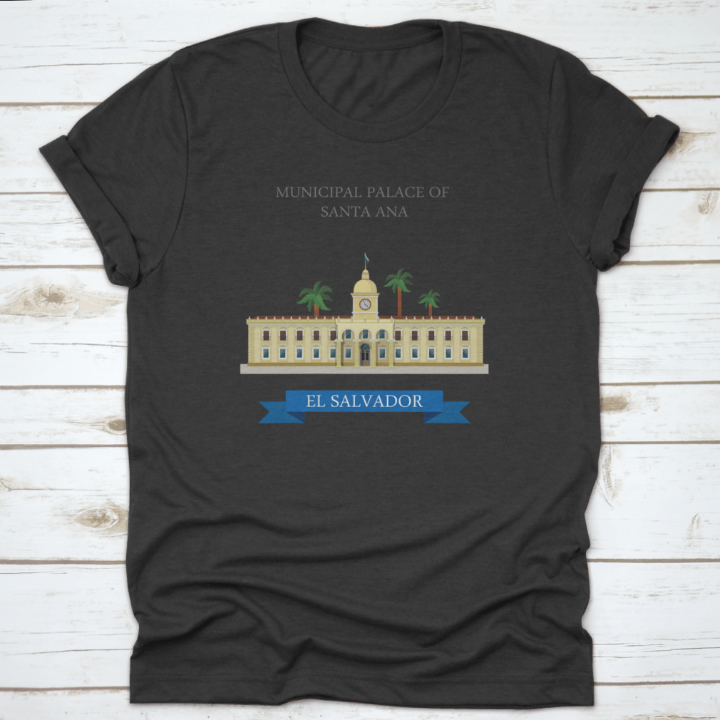 Flat cartoon style illustration of the Municipal Palace of Santa Ana in El Salvador, showcasing its architectural features in a vibrant design.