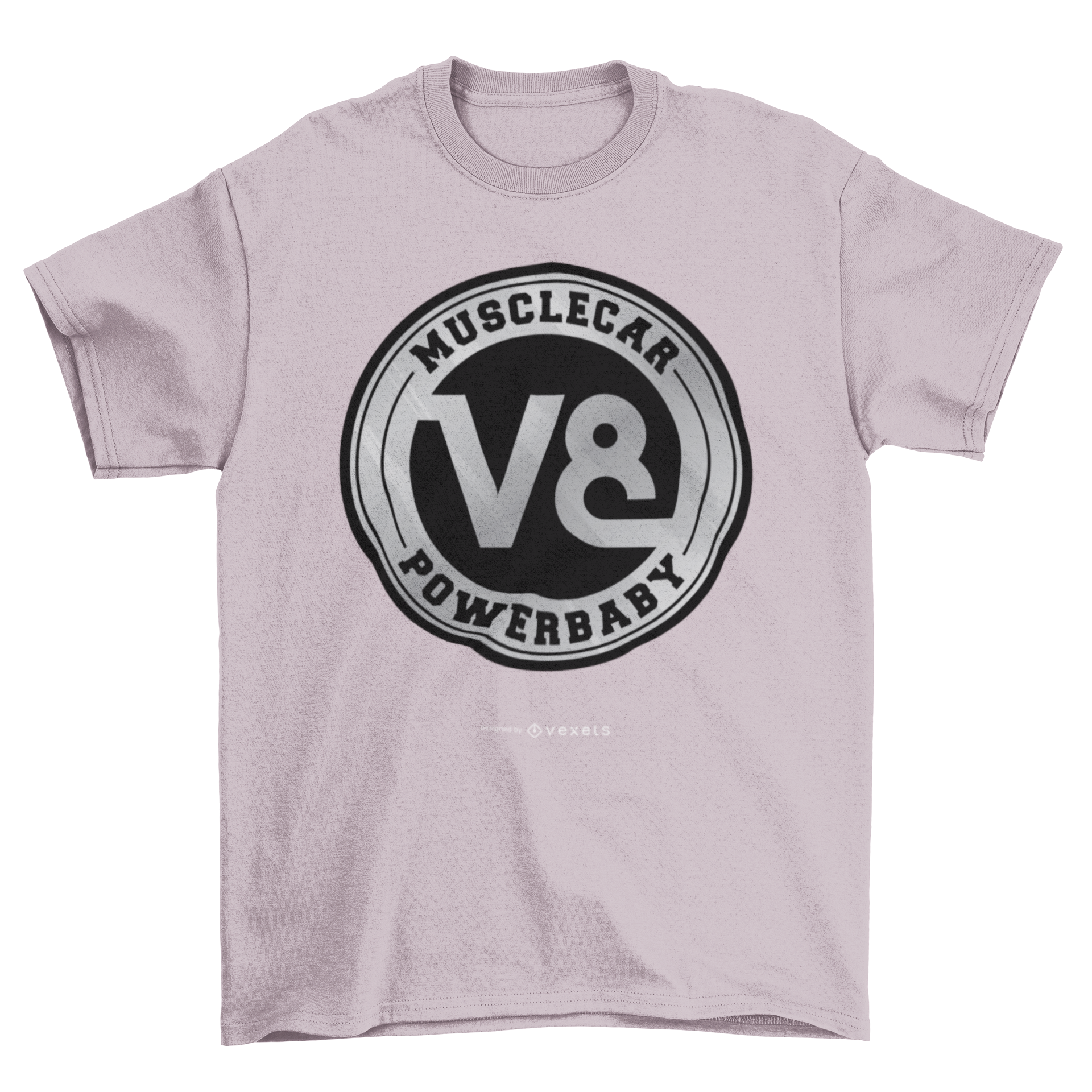 Muscle Car V8 T-shirt featuring a bold V8 logo and the text 'MUSCLE CAR POWER BABY' in vibrant colors.