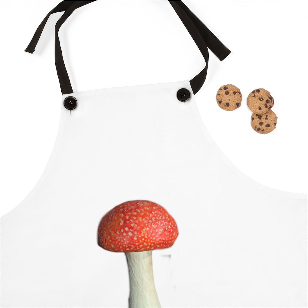 Stylish Mushroom Apron made of lightweight poly twill with black detachable straps, perfect for cooking and grilling.