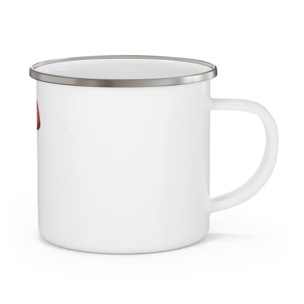 Mushroom Enamel Camping Mug with a stylish design, featuring a C-handle and rounded corners, perfect for outdoor adventures.