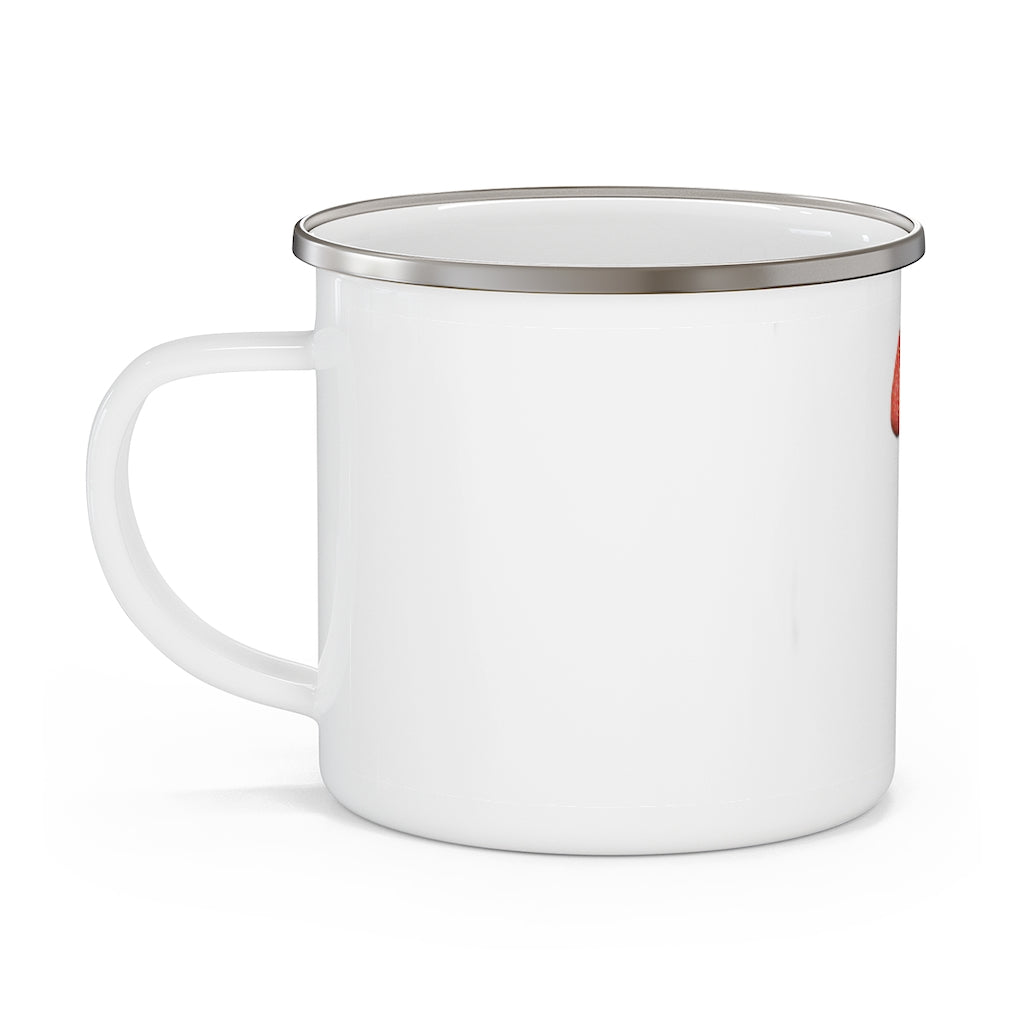 Mushroom Enamel Camping Mug with a stylish design, featuring a C-handle and rounded corners, perfect for outdoor adventures.