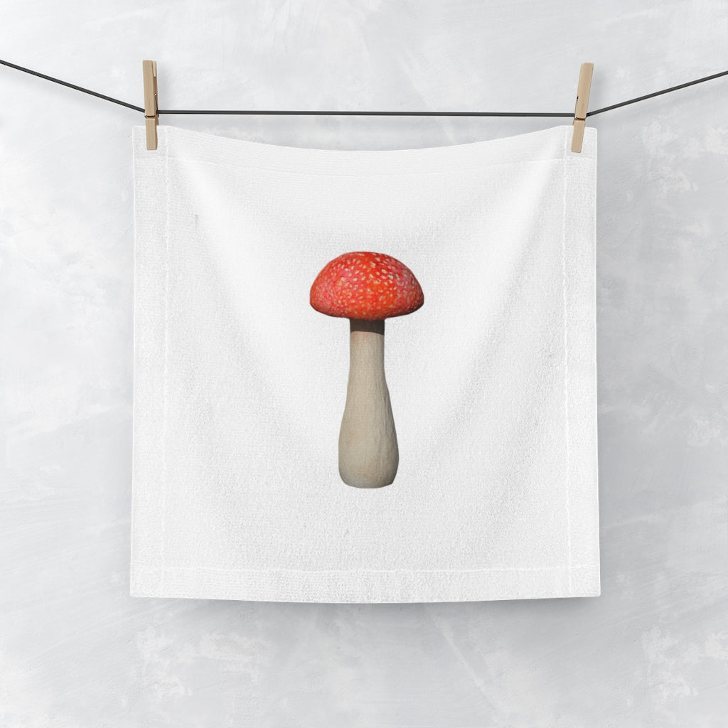 Mushroom Face Towel featuring a vibrant design on a soft polyester blend front and absorbent cotton back, perfect for bathroom use.