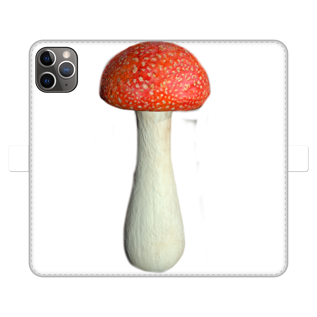 Mushroom Fully Printed Wallet Case for iPhone and Samsung, featuring vibrant designs and a magnetic closure.