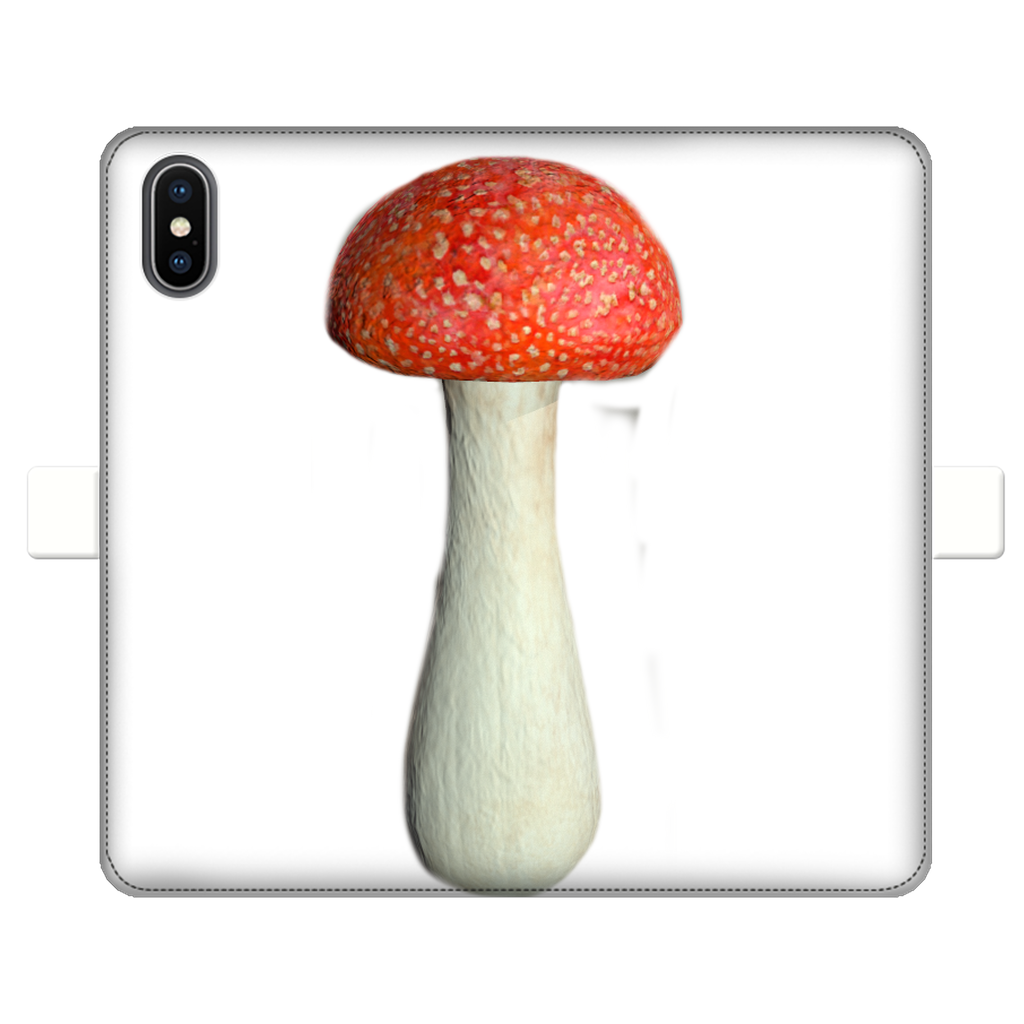 Mushroom Fully Printed Wallet Case for iPhone and Samsung, featuring vibrant designs and a magnetic closure.