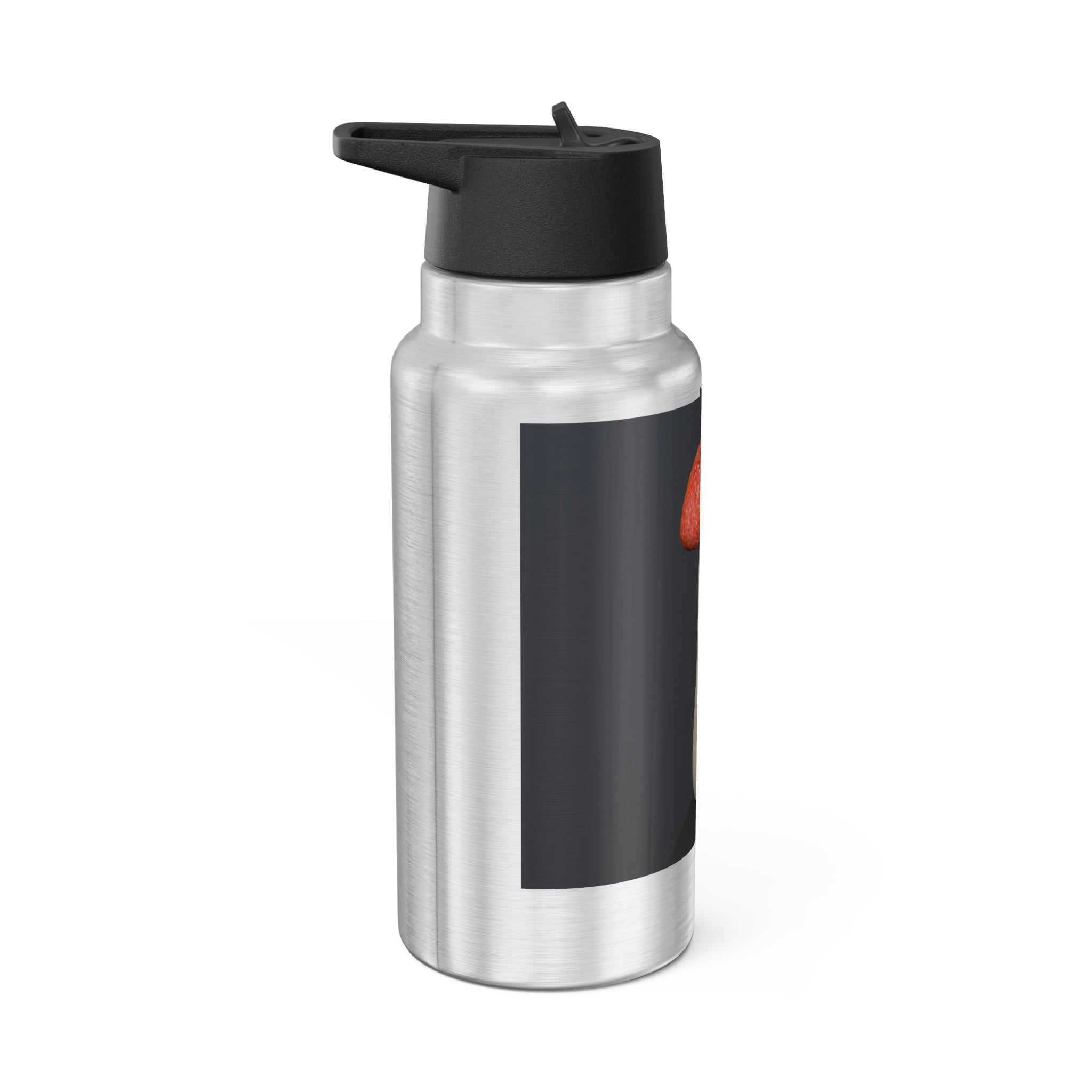 Mushroom Gator Tumbler, 32oz, featuring a stainless steel body and a black plastic screw-on cap, with a straw included.