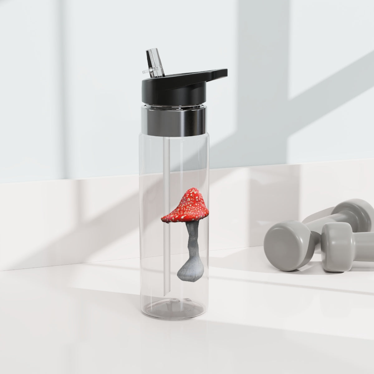 Mushroom Kensington Tritan™ Sport Bottle in a stylish design, featuring a screw-on lid, straw, and carabiner hook for easy attachment.