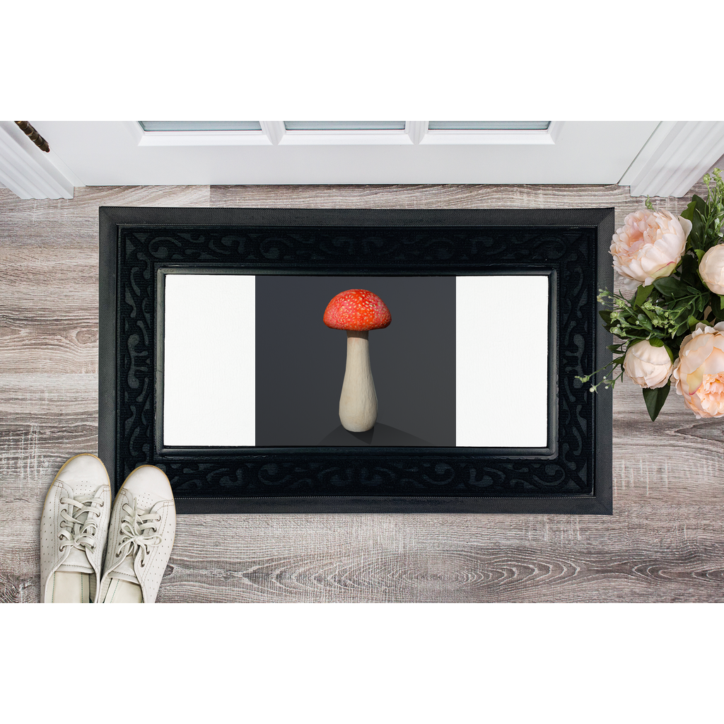 Mushroom Sublimation Heavy Duty Door Mat with a removable fabric center and non-slip rubber base, showcasing a stylish brush border.