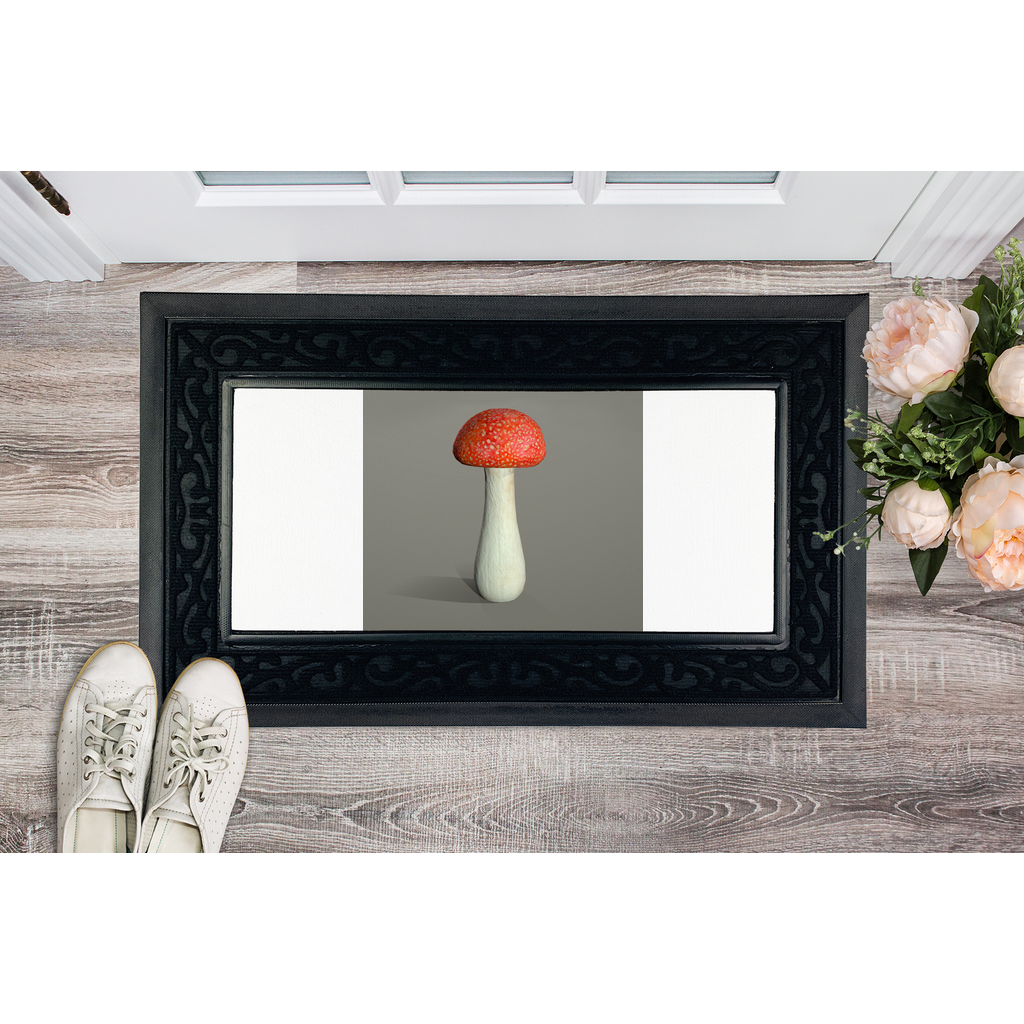 Mushroom Sublimation Heavy Duty Door Mat with a removable fabric center and non-slip rubber base, featuring a classy brush border.