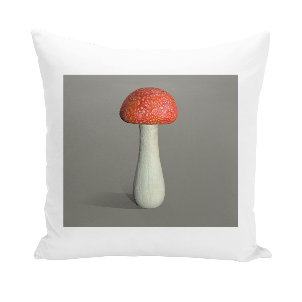 Mushroom Throw Pillows featuring unique designs in various styles including linen, canvas, and suede, perfect for home decor.