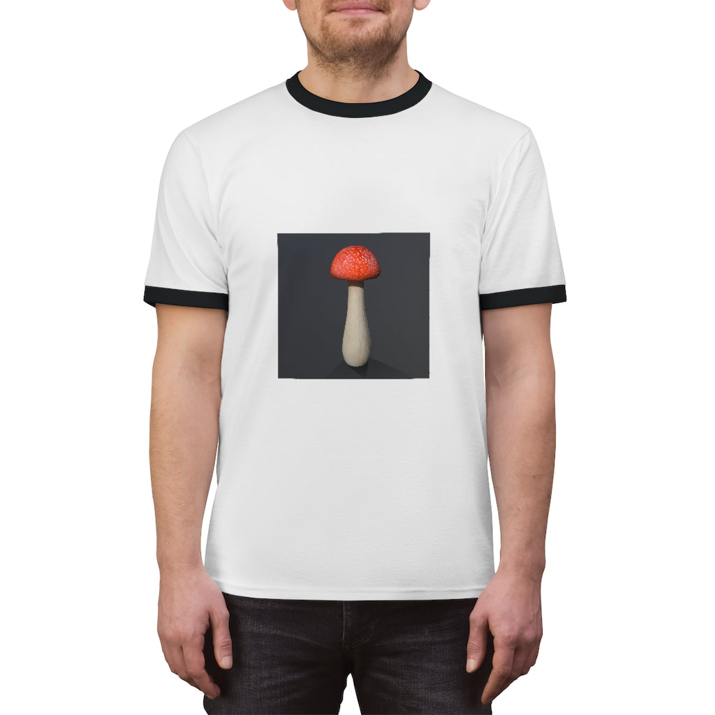 Mushroom Unisex Ringer Tee showcasing its lightweight fabric and stylish design in various colors.