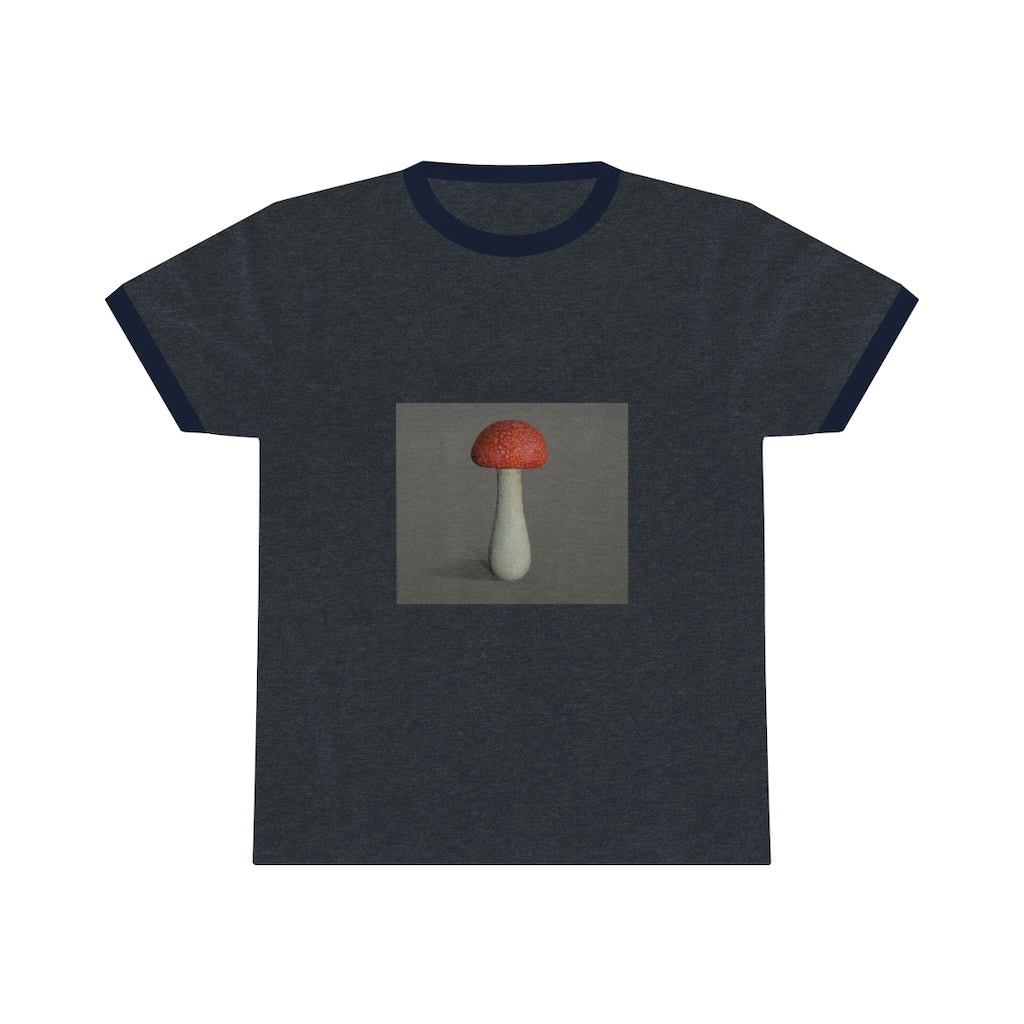 Mushroom Unisex Ringer Tee showcasing a stylish design with vibrant colors, perfect for casual and active wear.