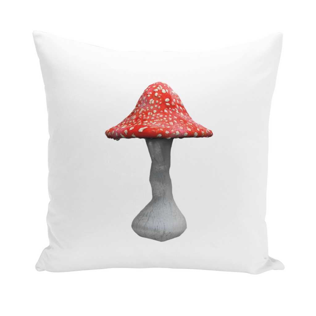 Mushroom2 Throw Pillows in various styles including linen, canvas, and suede, showcasing their unique textures and colors.