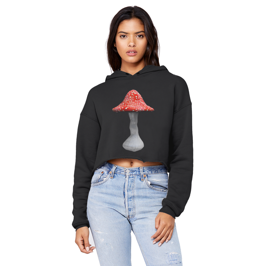 Mushroom2 Unisex Cropped Raw Edge Boyfriend Hoodie in various colors, showcasing its trendy design and soft fabric.