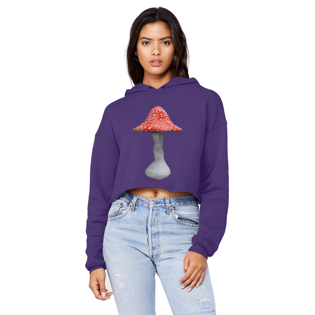 Mushroom2 Unisex Cropped Raw Edge Boyfriend Hoodie in various colors, showcasing its trendy design and soft fabric.