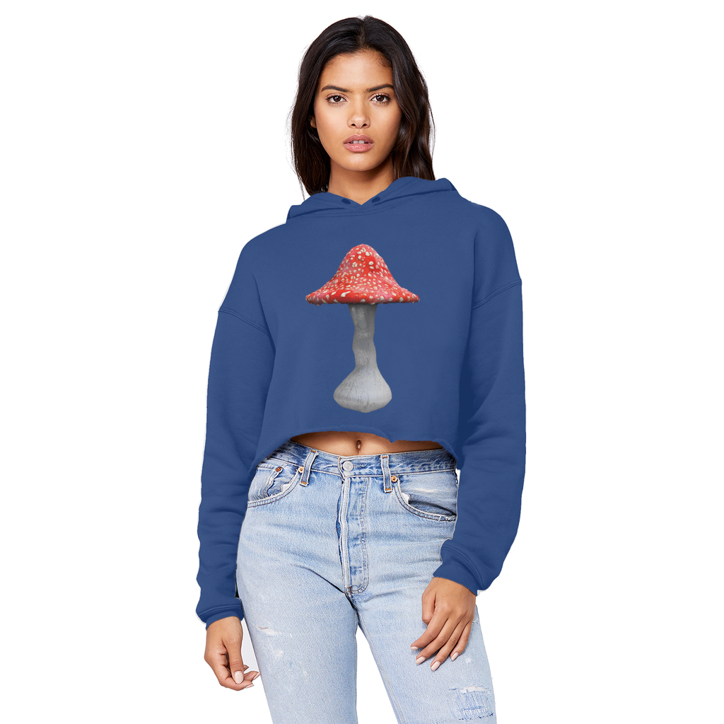 Mushroom2 Unisex Cropped Raw Edge Boyfriend Hoodie in various colors, showcasing its trendy design and soft fabric.