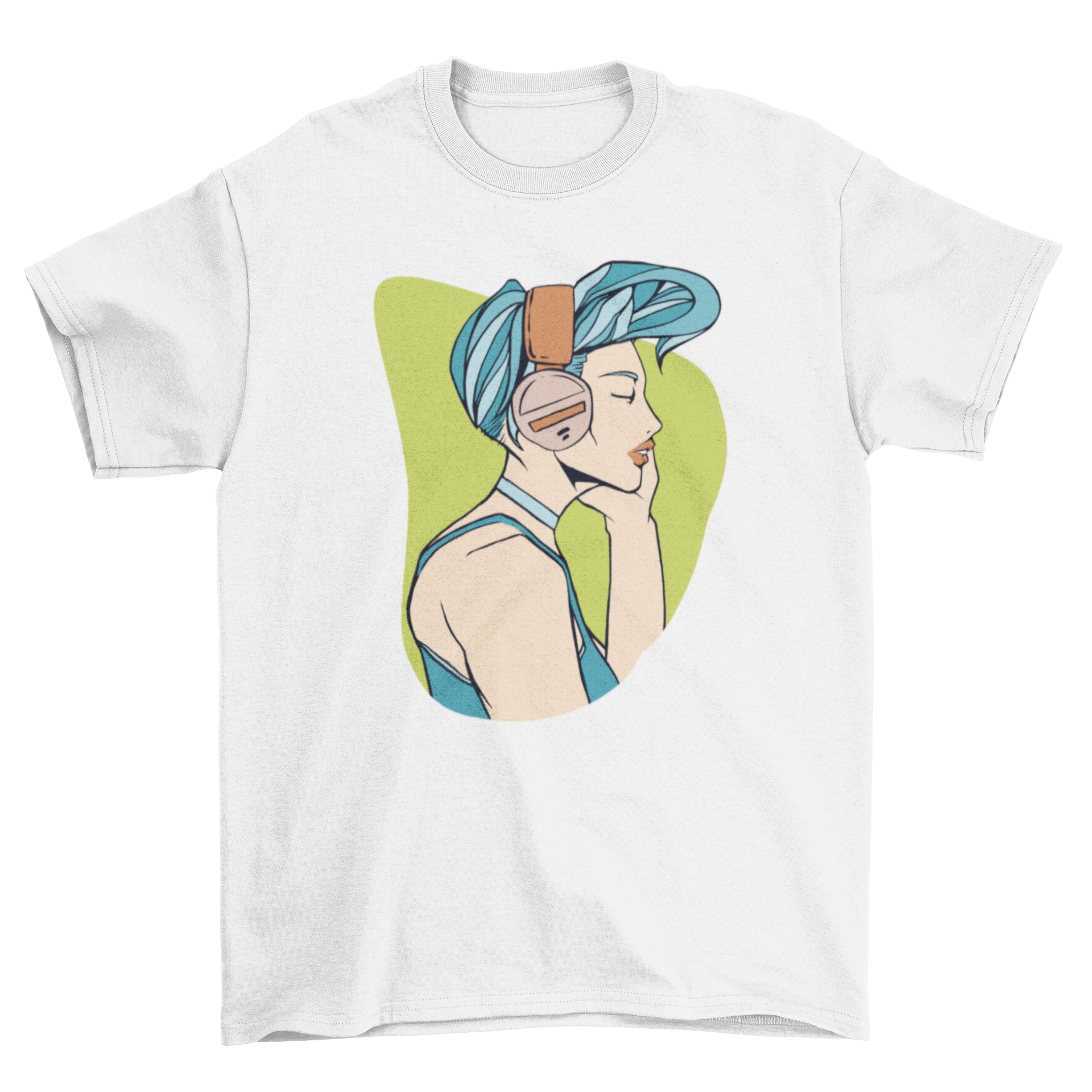 Colorful Music Girl T-shirt featuring a girl with headphones, immersed in music.