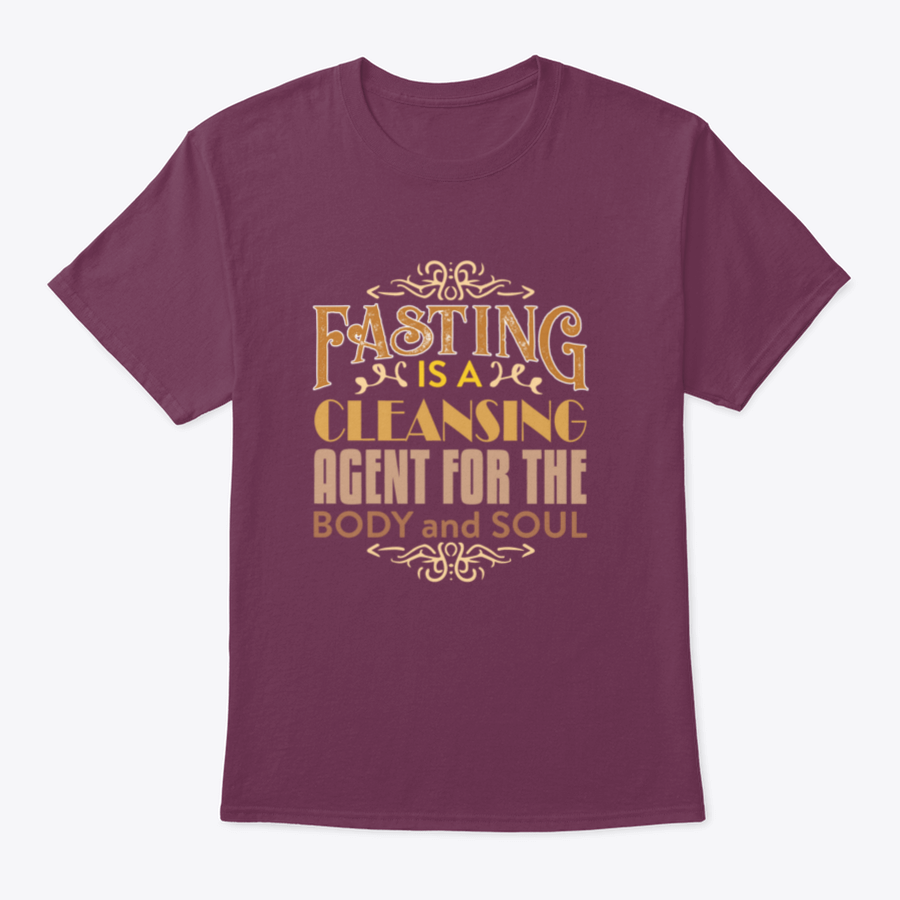 A comfortable Muslim Quote and Saying shirt featuring the phrase 'Fasting is a cleansing agent for the body', made from 100% cotton.