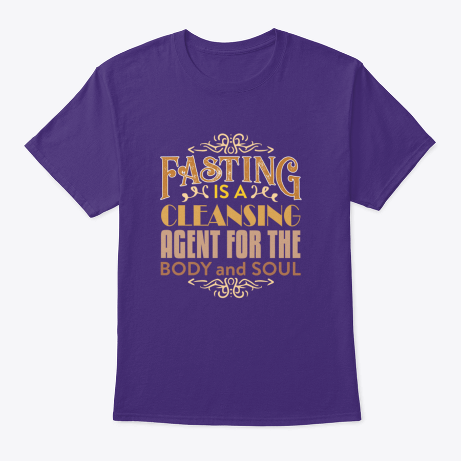 A comfortable Muslim Quote and Saying shirt featuring the phrase 'Fasting is a cleansing agent for the body', made from 100% cotton.