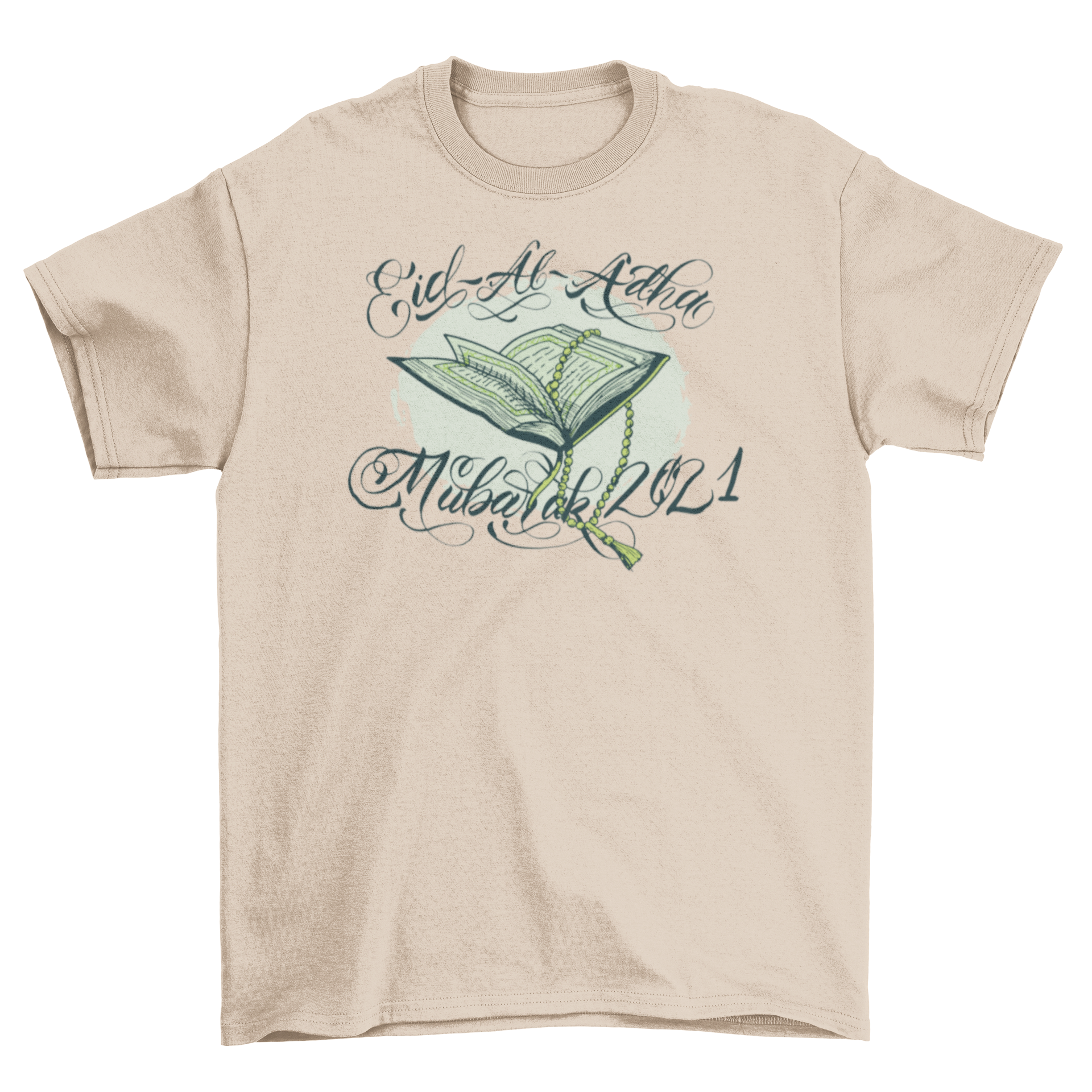 Muslim religious quote t-shirt featuring a book and Eid al-Adha Mubarak 2021 quote.