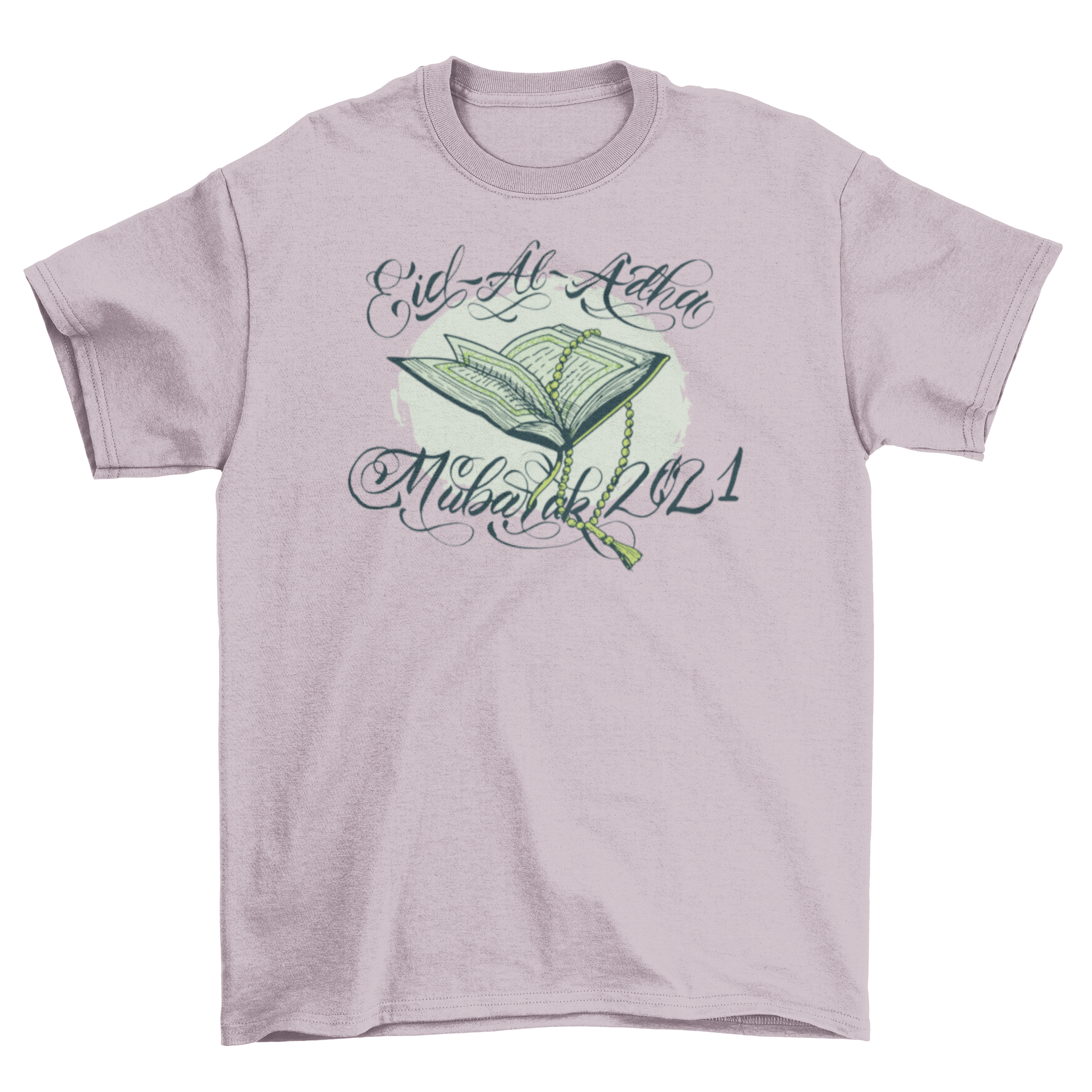 Muslim religious quote t-shirt featuring a book and Eid al-Adha Mubarak 2021 quote.