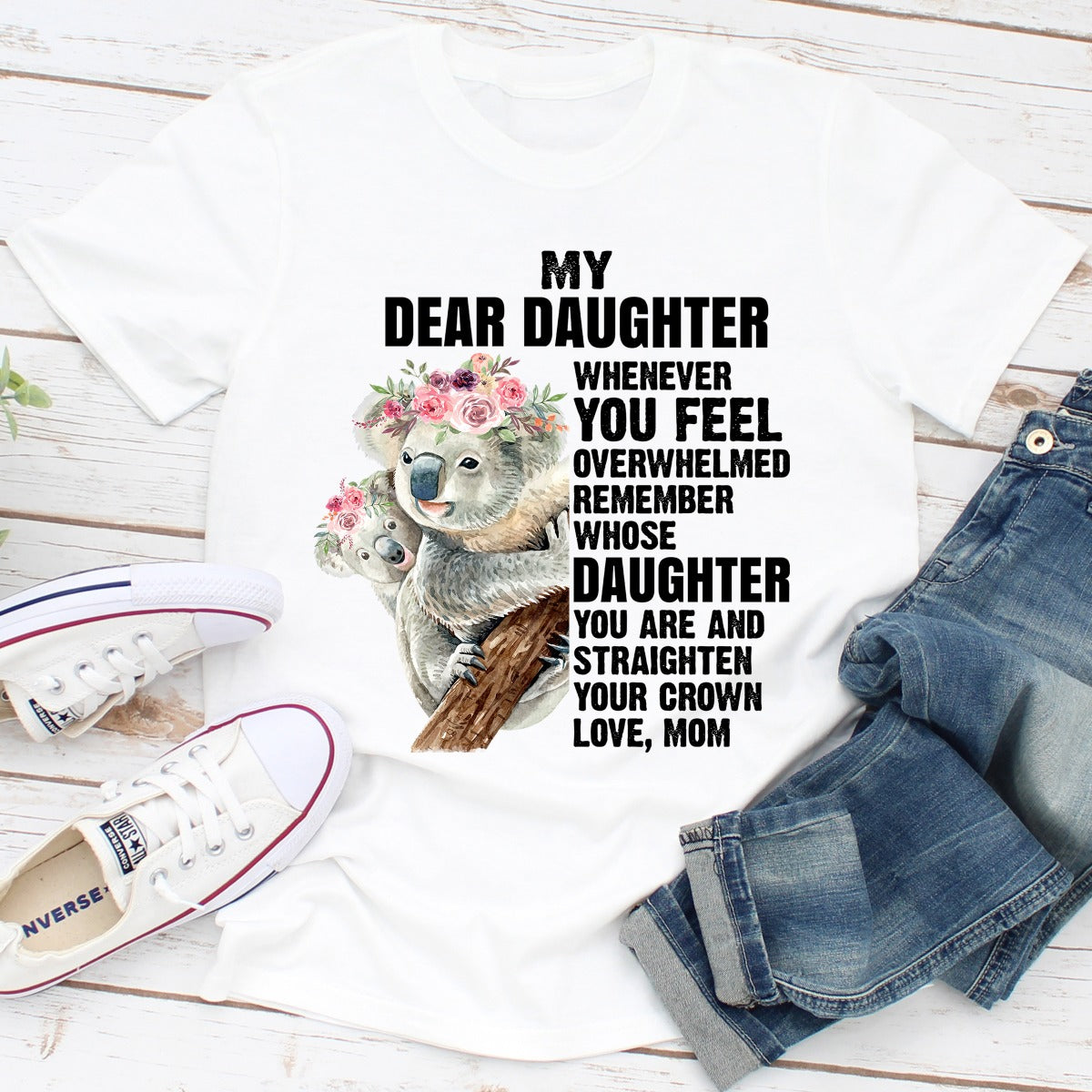 A soft and durable My Dear Daughter T-Shirt in various colors, showcasing its comfortable fit and double-stitched neckline.