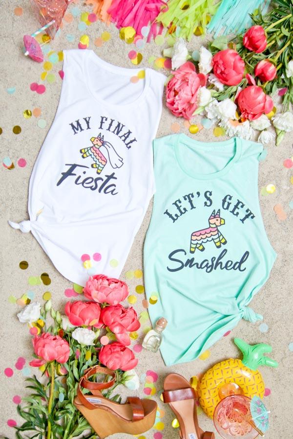 My Final Fiesta Let's Get Smashed muscle tank top featuring a vibrant Mexico theme, perfect for bachelorette parties.
