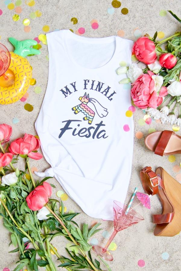 My Final Fiesta Let's Get Smashed muscle tank top featuring a vibrant Mexico theme, perfect for bachelorette parties.