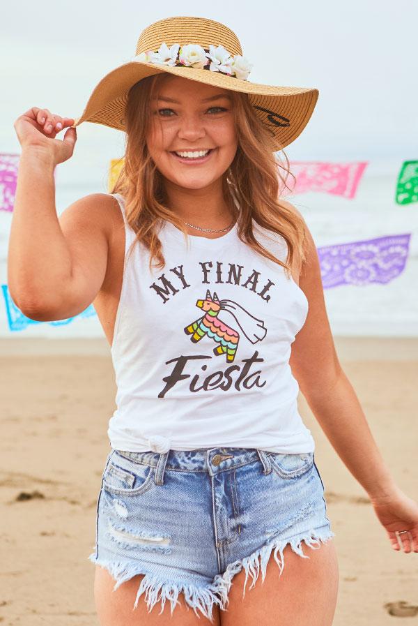 My Final Fiesta Let's Get Smashed muscle tank top featuring a vibrant Mexico theme, perfect for bachelorette parties.