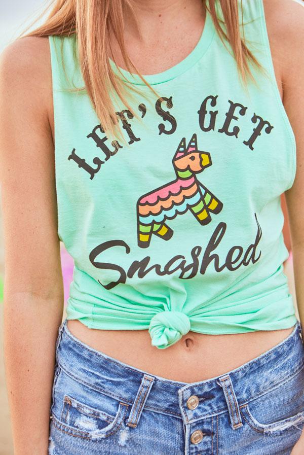 My Final Fiesta Let's Get Smashed muscle tank top featuring a vibrant Mexico theme, perfect for bachelorette parties.