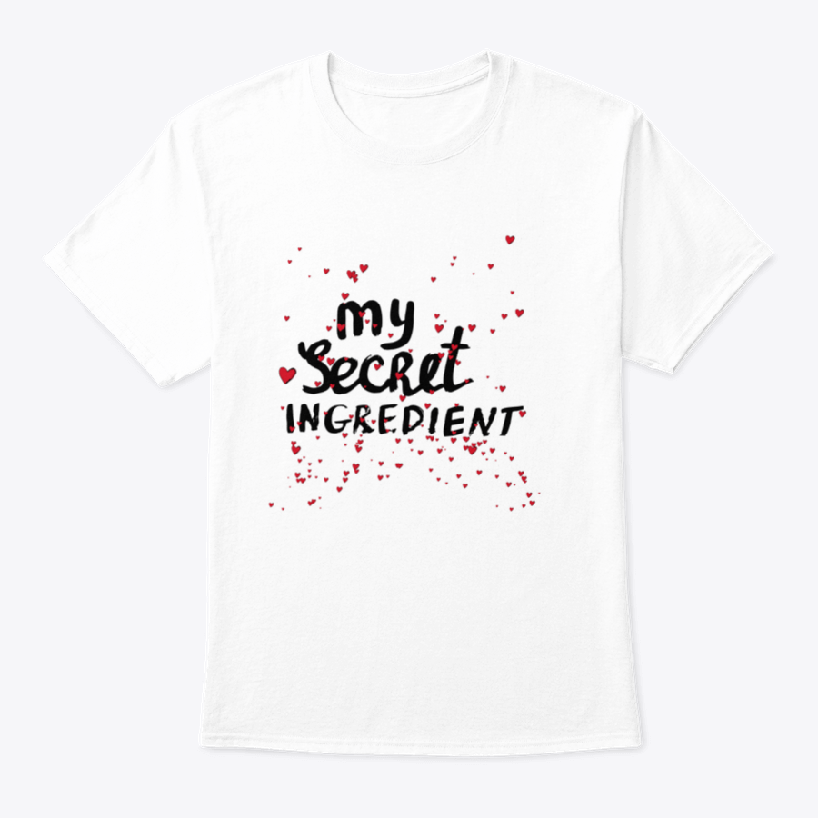 A stylish white shirt featuring hand lettering with red hearts, showcasing a unique and playful design.