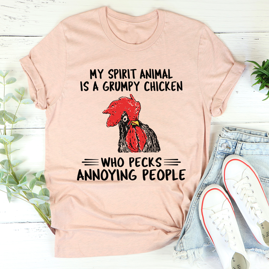 A soft, comfortable t-shirt featuring a humorous grumpy chicken design, perfect for casual wear.