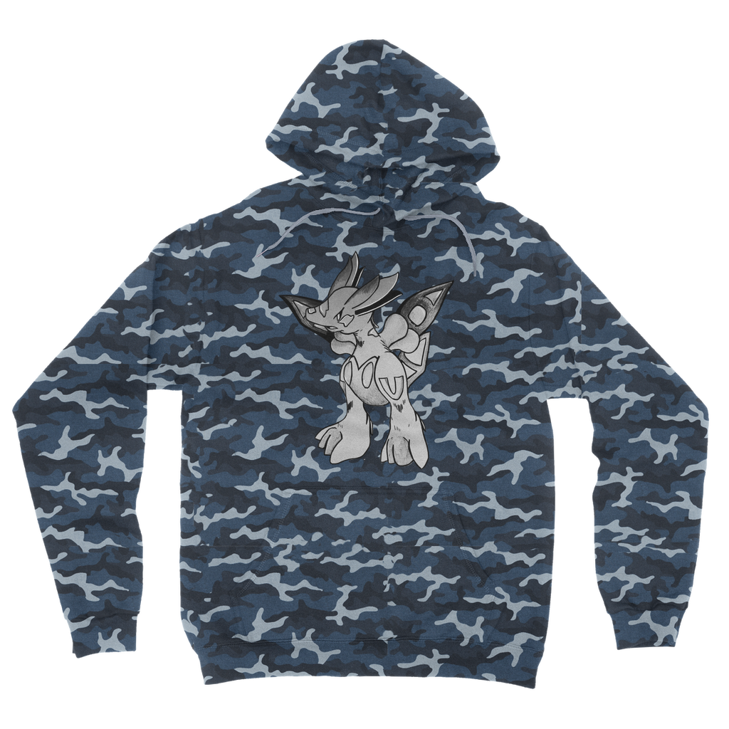 Mycros Camouflage Adult Hoodie featuring a classic camo print, double fabric hood, and kangaroo pouch pocket.