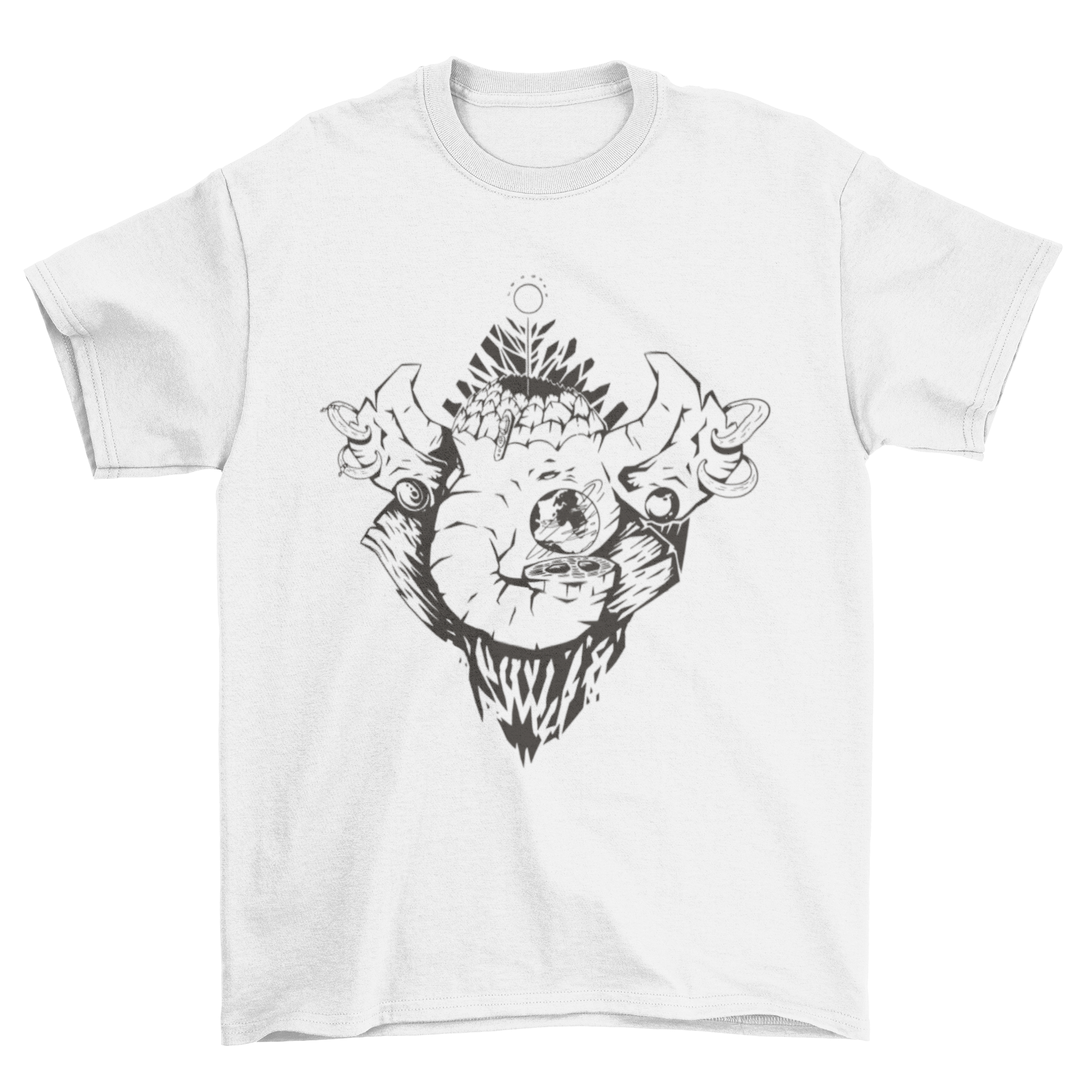 A vibrant t-shirt featuring a mythical elephant design, showcasing intricate details and magical elements.