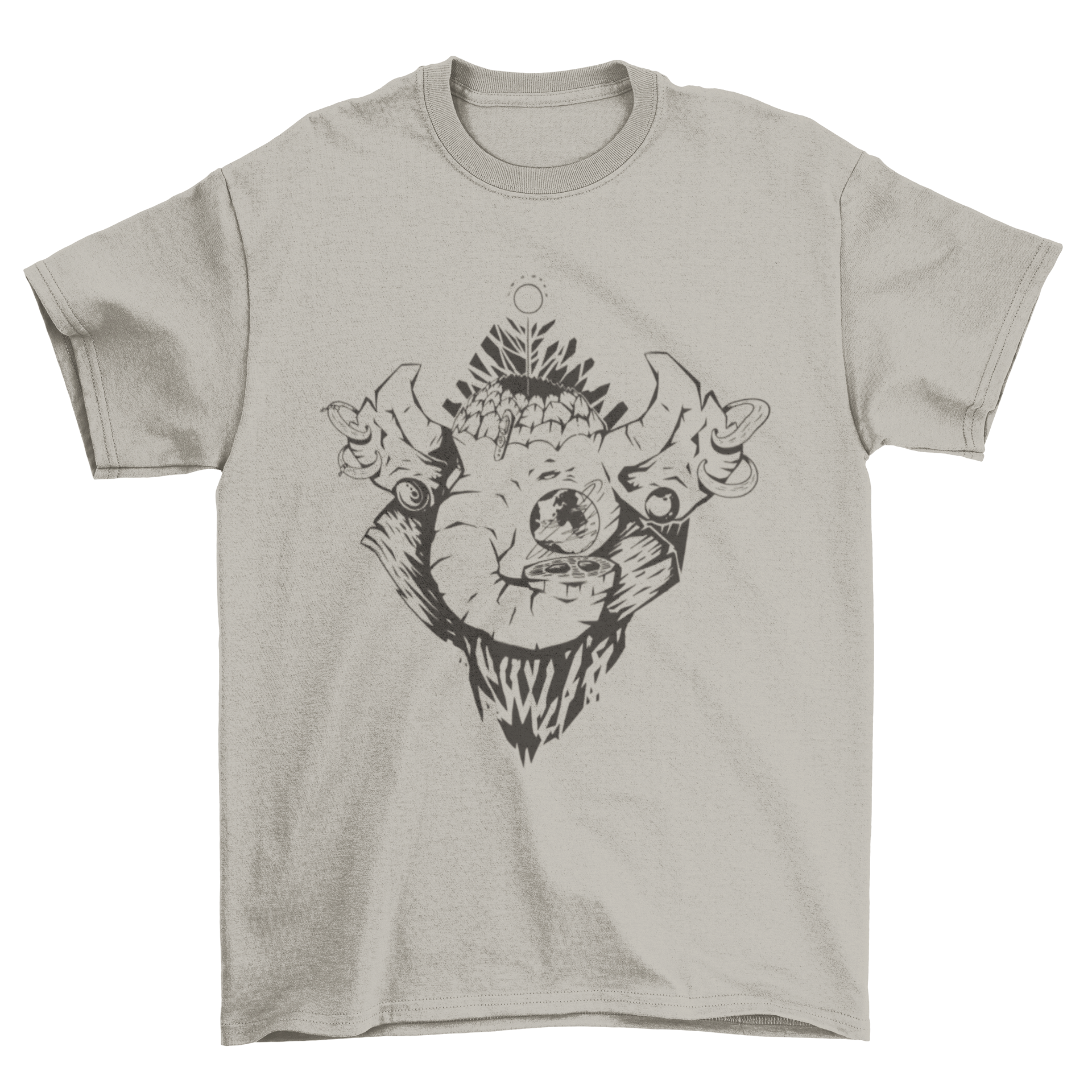 A vibrant t-shirt featuring a mythical elephant design, showcasing intricate details and magical elements.