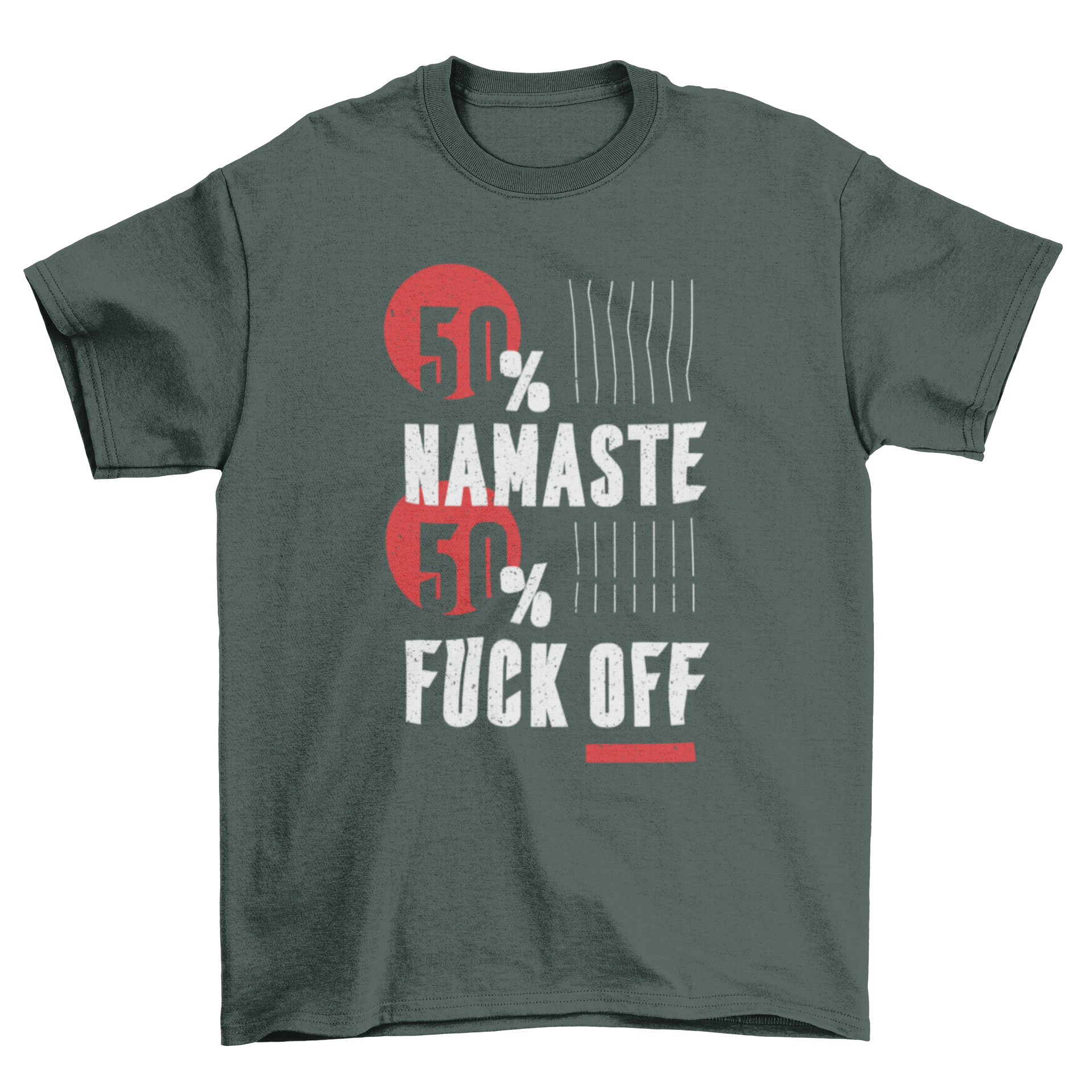 Namaste Fuck Off T-shirt featuring a bold quote design in vibrant colors on a soft fabric.