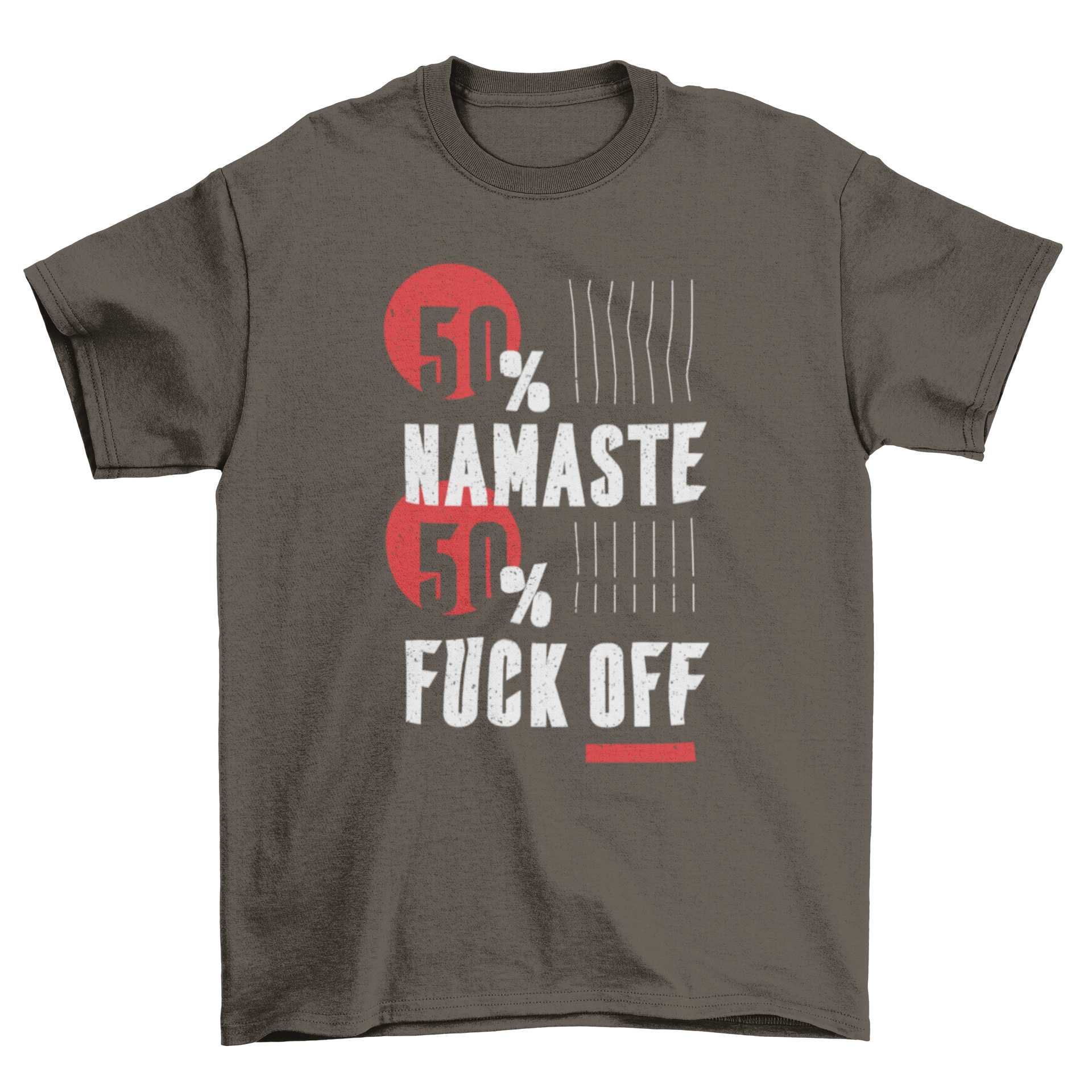 Namaste Fuck Off T-shirt featuring a bold quote design in vibrant colors on a soft fabric.