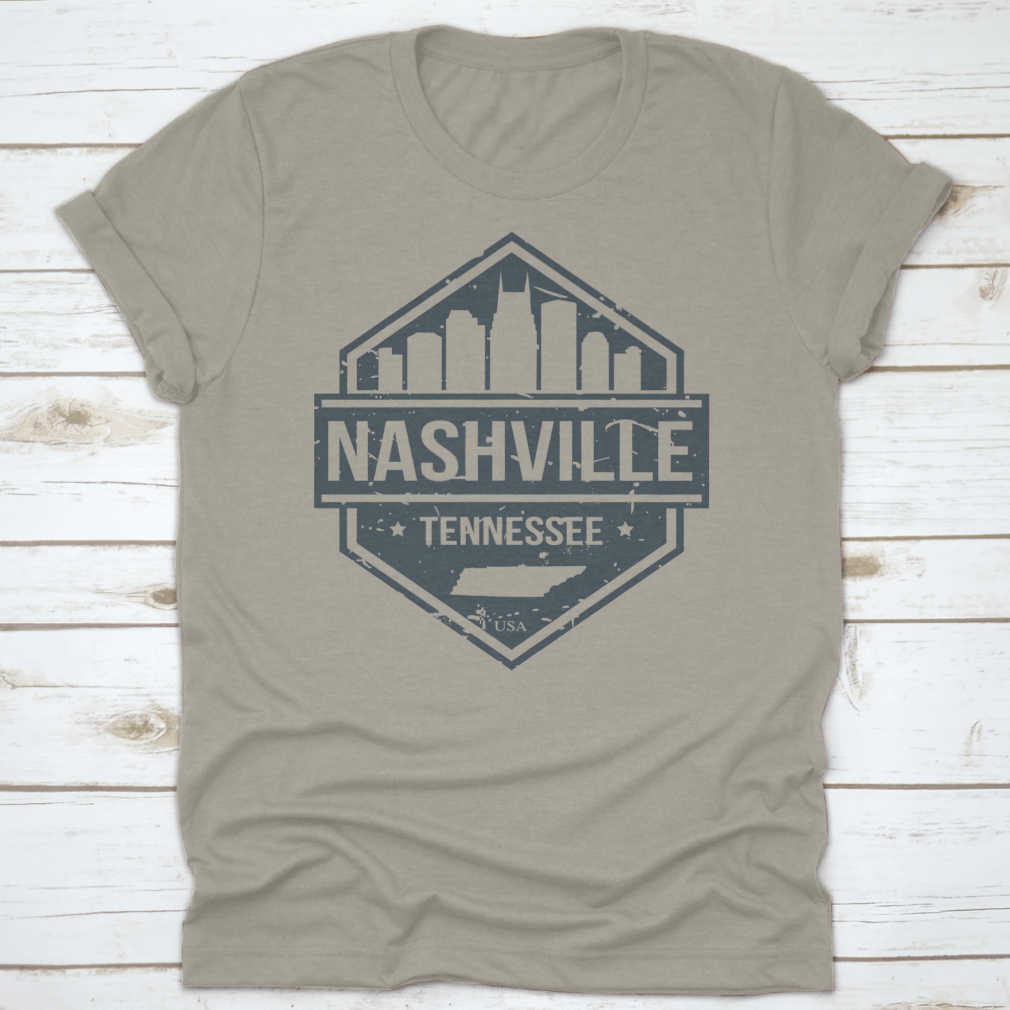 Nashville Tennessee travel stamp icon skyline design on a cotton shirt, showcasing the city's iconic skyline.