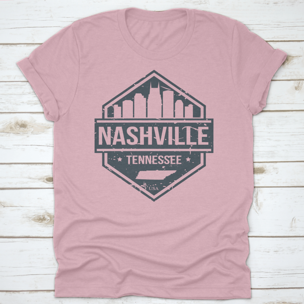 Nashville Tennessee travel stamp icon skyline design on a cotton shirt, showcasing the city's iconic skyline.