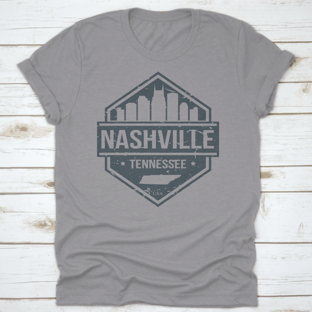 Nashville Tennessee travel stamp icon skyline design on a cotton shirt, showcasing the city's iconic skyline.