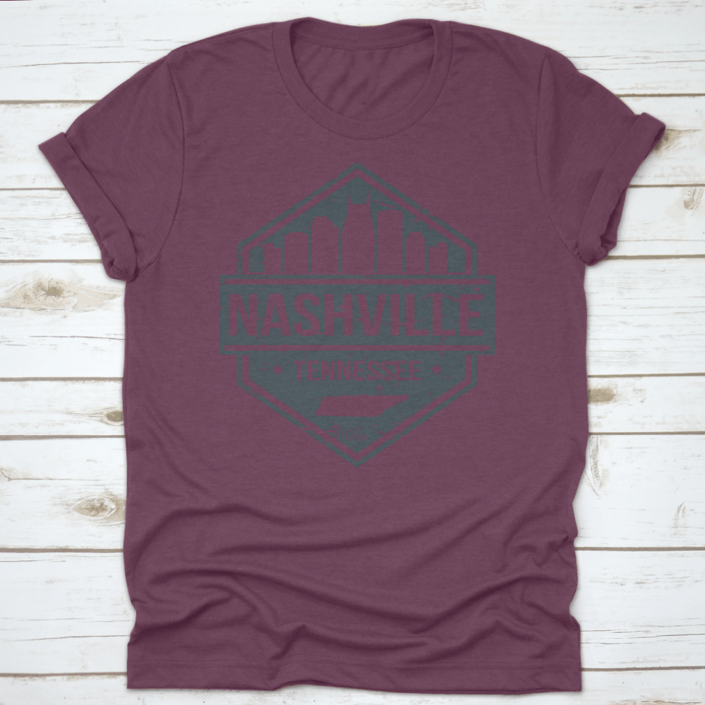 Nashville Tennessee travel stamp icon skyline design on a cotton shirt, showcasing the city's iconic skyline.