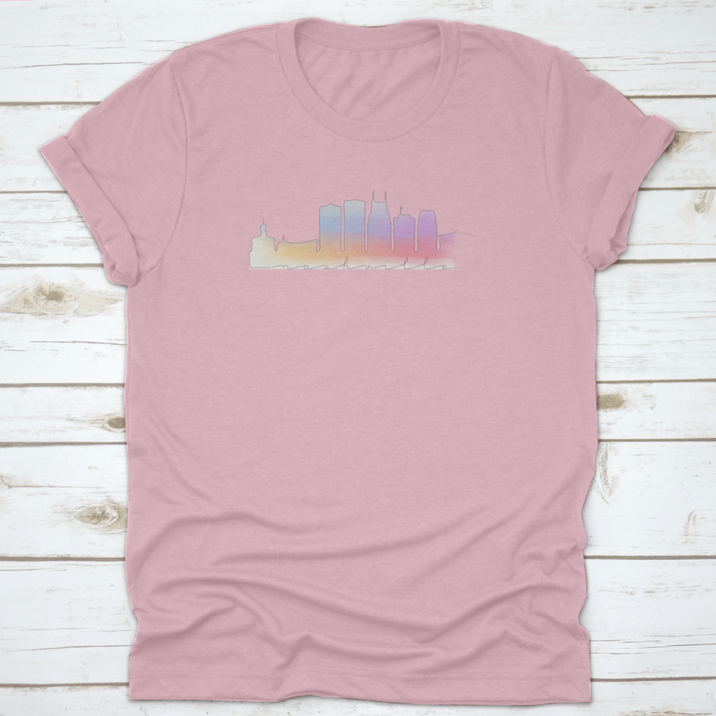 A vibrant watercolor illustration of the Nashville, TN skyline showcasing iconic buildings and landmarks in rich colors.