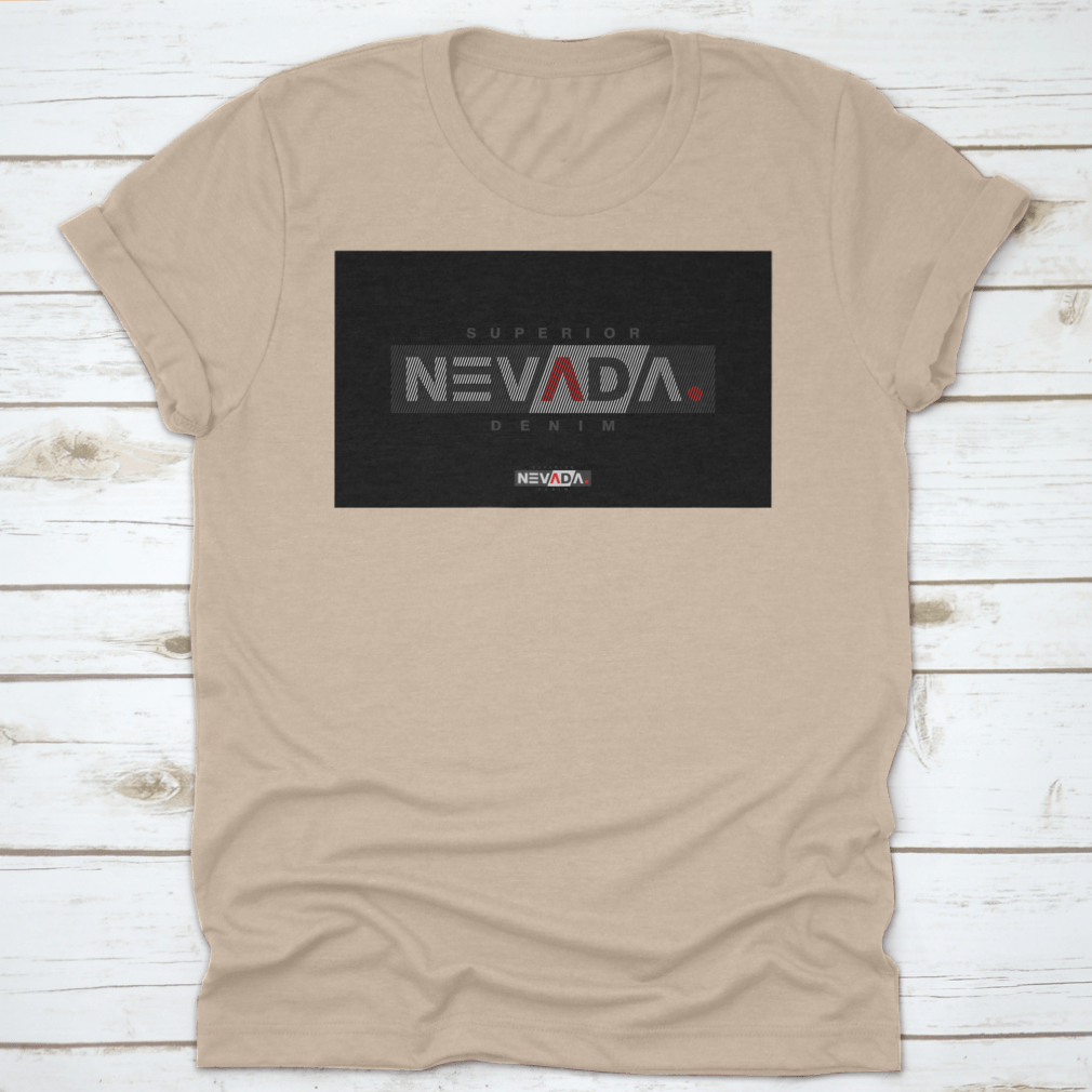 Nevada Typography Graphic Design T-Shirt showcasing unique text design on a soft cotton fabric.