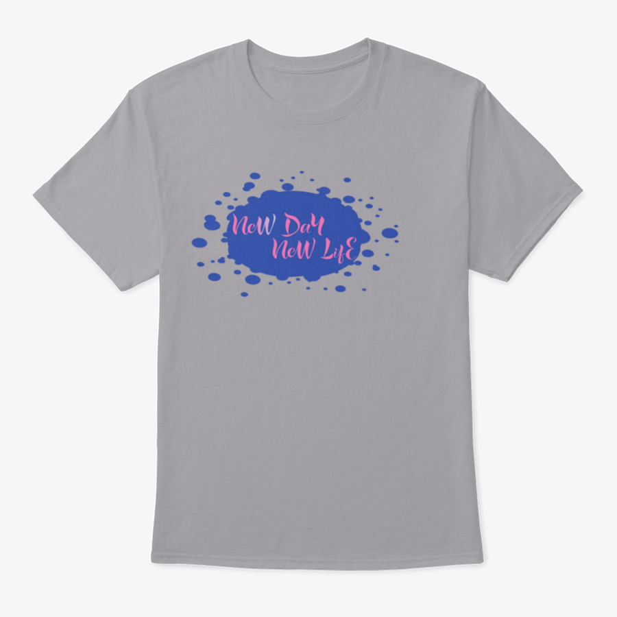 A vibrant New Day New Life Colorful Design T-shirt displayed on a mannequin, showcasing its colorful patterns and classic fit.