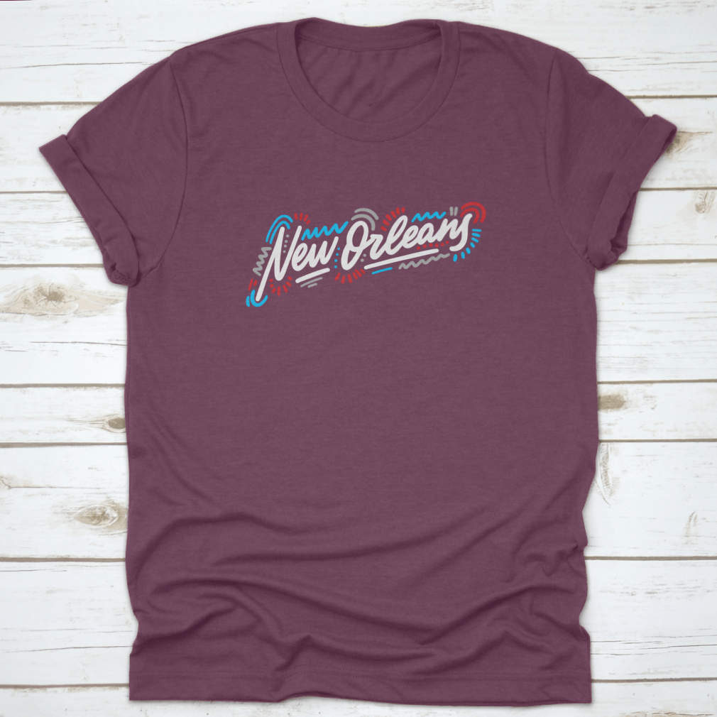 A stylish t-shirt featuring the handwritten city name 'New Orleans' in modern calligraphy, showcasing artistic lettering on a comfortable fabric.