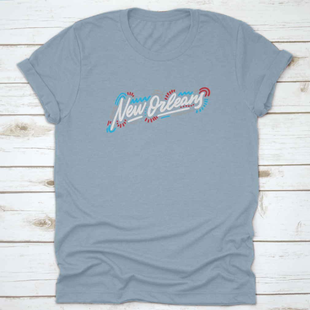 A stylish t-shirt featuring the handwritten city name 'New Orleans' in modern calligraphy, showcasing artistic lettering on a comfortable fabric.