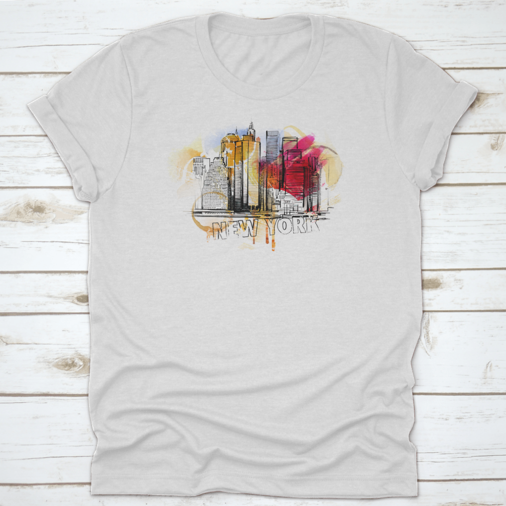 Stylish New York City Building Sketch shirt featuring iconic skyline design, available in various sizes and colors.