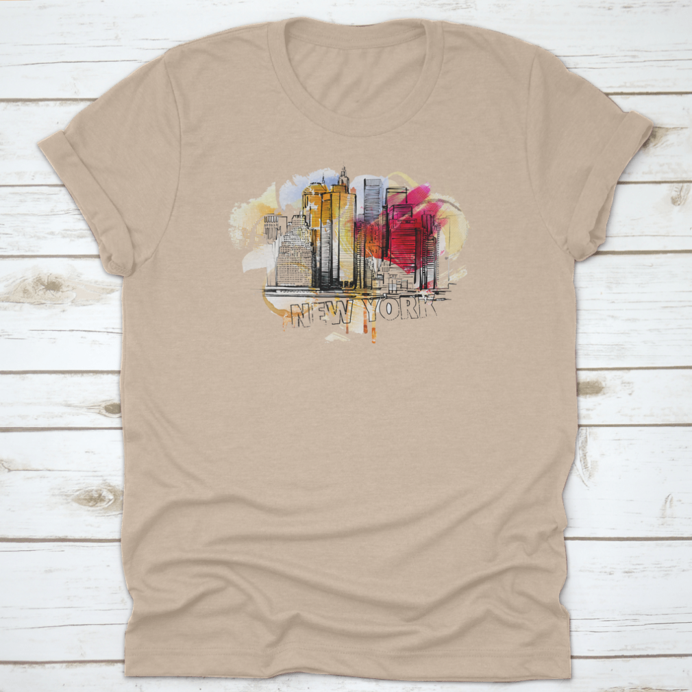 Stylish New York City Building Sketch shirt featuring iconic skyline design, available in various sizes and colors.