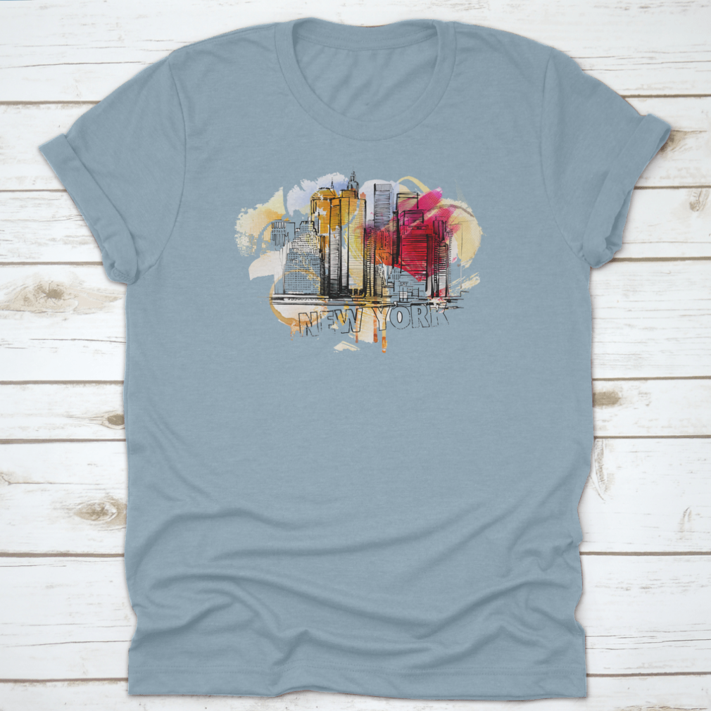 Stylish New York City Building Sketch shirt featuring iconic skyline design, available in various sizes and colors.